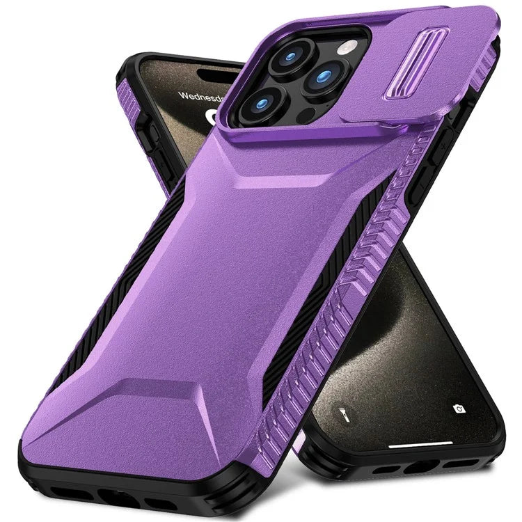 For iPhone 15 Pro Max Case Shockproof PC+TPU Phone Shell with Sliding Camera Cover