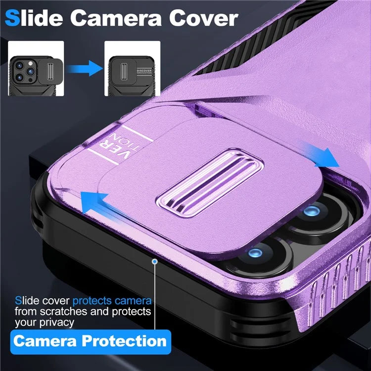 For iPhone 15 Pro Max Case Shockproof PC+TPU Phone Shell with Sliding Camera Cover