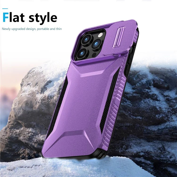 For iPhone 15 Pro Max Case Shockproof PC+TPU Phone Shell with Sliding Camera Cover
