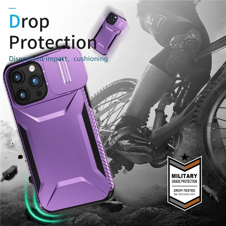 For iPhone 15 Pro Max Case Shockproof PC+TPU Phone Shell with Sliding Camera Cover