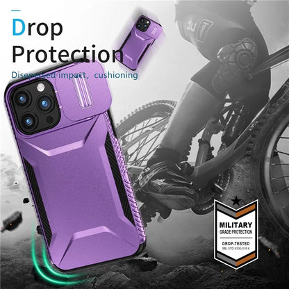 For iPhone 15 Pro Max Case Shockproof PC+TPU Phone Shell with Sliding Camera Cover