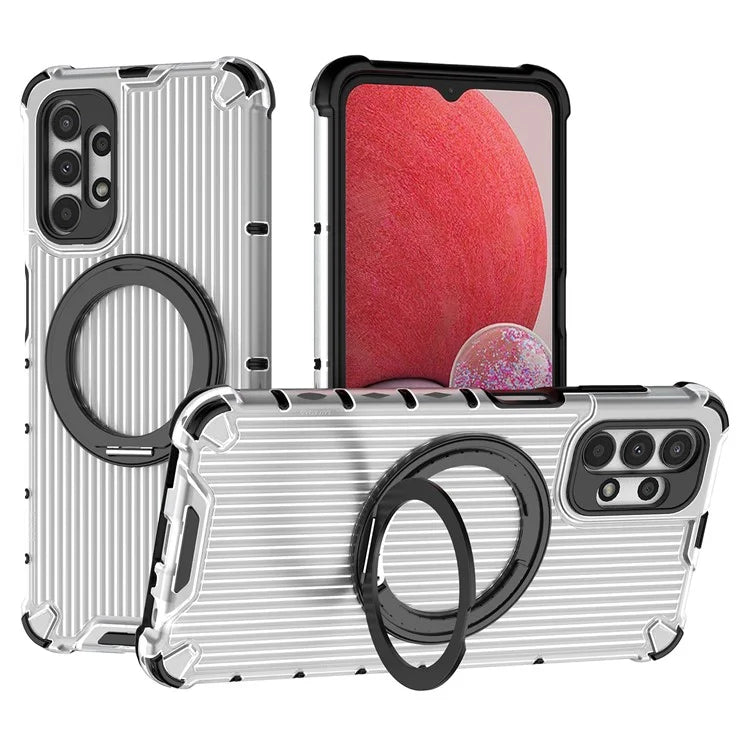 For Samsung Galaxy A13 5G Case Rotatable Magnetic Kickstand PC+TPU Shockproof Phone Cover Vertical Stripe
