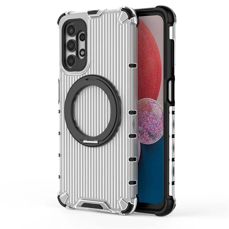 For Samsung Galaxy A13 5G Case Rotatable Magnetic Kickstand PC+TPU Shockproof Phone Cover Vertical Stripe
