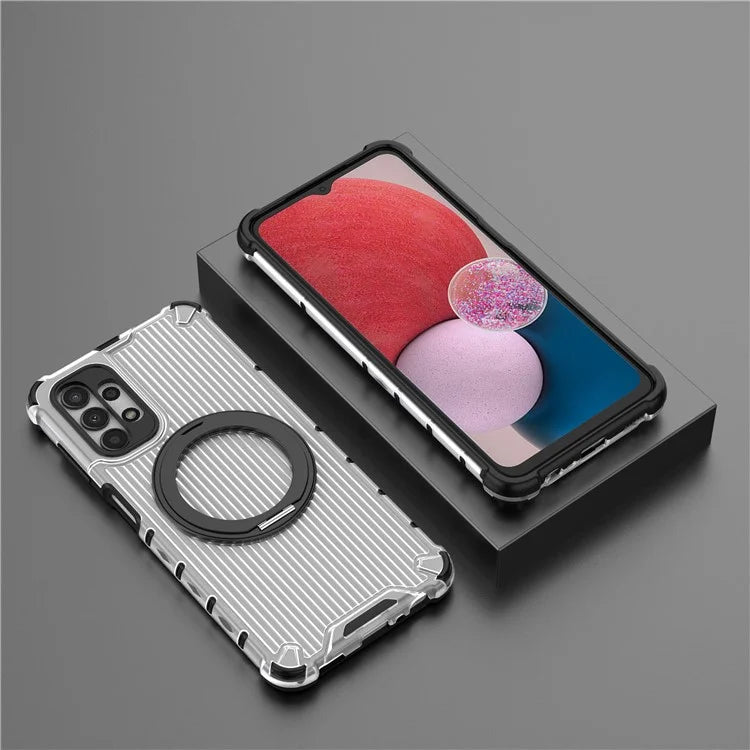 For Samsung Galaxy A13 5G Case Rotatable Magnetic Kickstand PC+TPU Shockproof Phone Cover Vertical Stripe