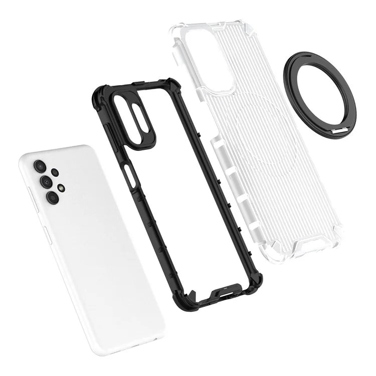 For Samsung Galaxy A13 5G Case Rotatable Magnetic Kickstand PC+TPU Shockproof Phone Cover Vertical Stripe