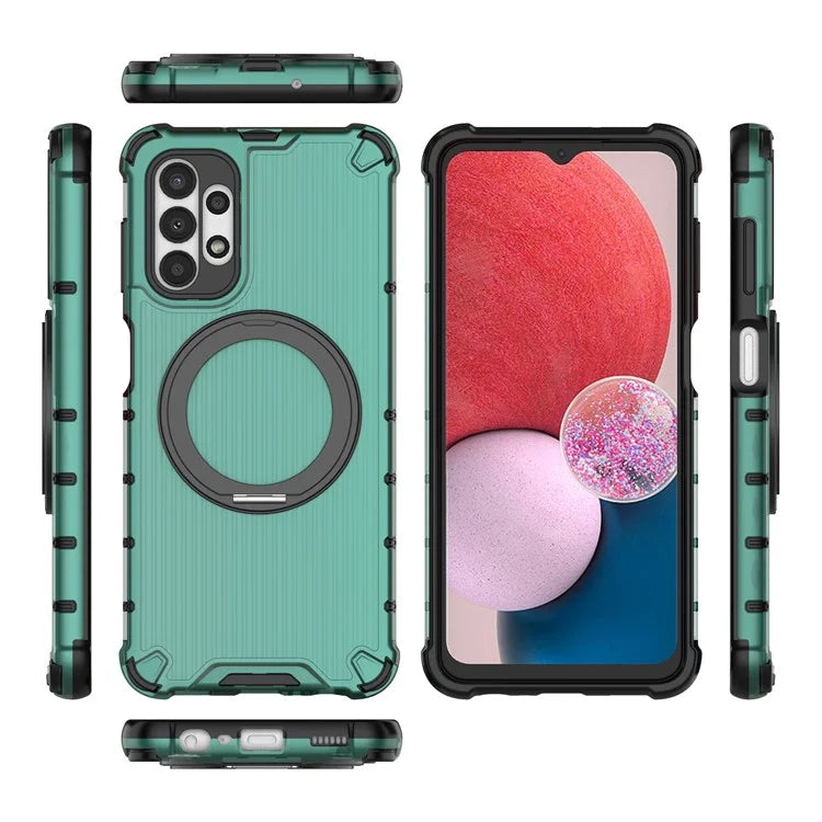 For Samsung Galaxy A13 5G Case Rotatable Magnetic Kickstand PC+TPU Shockproof Phone Cover Vertical Stripe