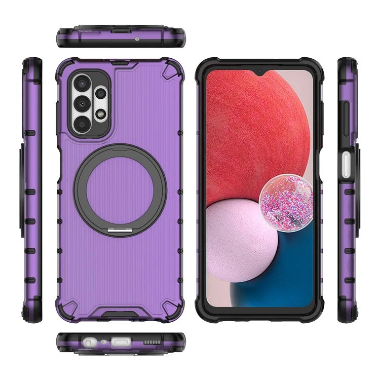 For Samsung Galaxy A13 5G Case Rotatable Magnetic Kickstand PC+TPU Shockproof Phone Cover Vertical Stripe