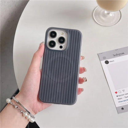 For iPhone 15 Pro Max Case Compatible with MagSafe Skin-Touch PC+TPU Phone Cover Stripe Pattern