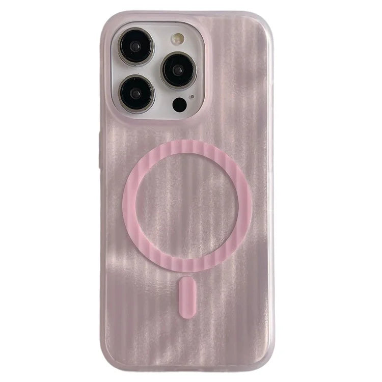 For iPhone 15 Pro Max Case Compatible with MagSafe Skin-Touch PC+TPU Phone Cover Stripe Pattern