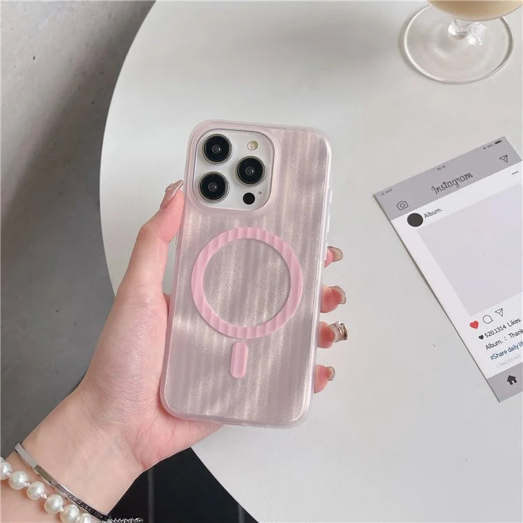 For iPhone 15 Pro Max Case Compatible with MagSafe Skin-Touch PC+TPU Phone Cover Stripe Pattern