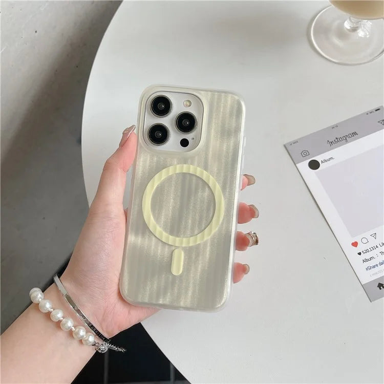 For iPhone 15 Pro Max Case Compatible with MagSafe Skin-Touch PC+TPU Phone Cover Stripe Pattern