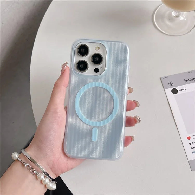 For iPhone 15 Pro Max Case Compatible with MagSafe Skin-Touch PC+TPU Phone Cover Stripe Pattern
