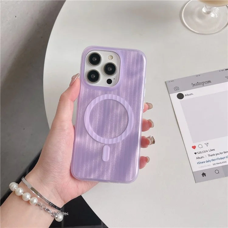 For iPhone 15 Pro Max Case Compatible with MagSafe Skin-Touch PC+TPU Phone Cover Stripe Pattern