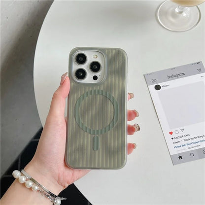 For iPhone 15 Pro Max Case Compatible with MagSafe Skin-Touch PC+TPU Phone Cover Stripe Pattern