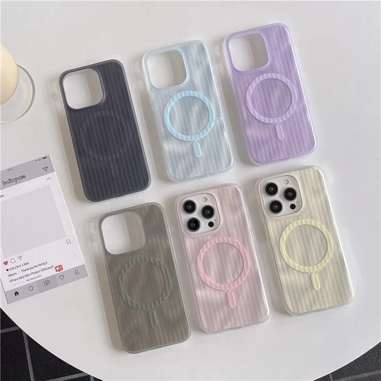 For iPhone 15 Pro Max Case Compatible with MagSafe Skin-Touch PC+TPU Phone Cover Stripe Pattern