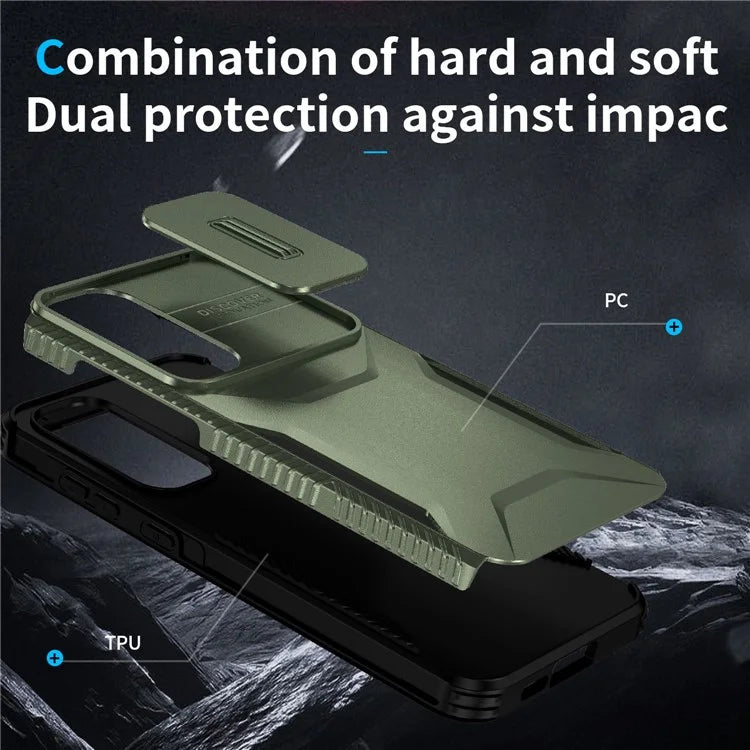 For Samsung Galaxy A55 5G Shockproof Case PC+TPU Phone Shell with Sliding Camera Cover