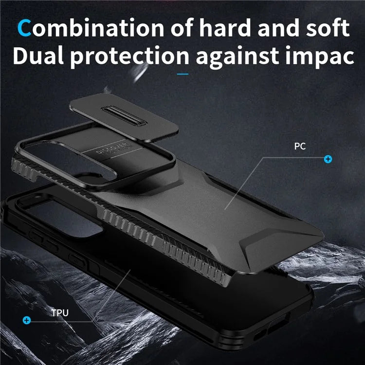 For Samsung Galaxy A55 5G Shockproof Case PC+TPU Phone Shell with Sliding Camera Cover
