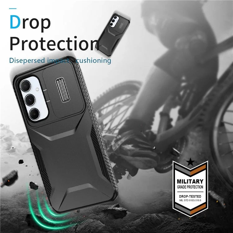 For Samsung Galaxy A55 5G Shockproof Case PC+TPU Phone Shell with Sliding Camera Cover