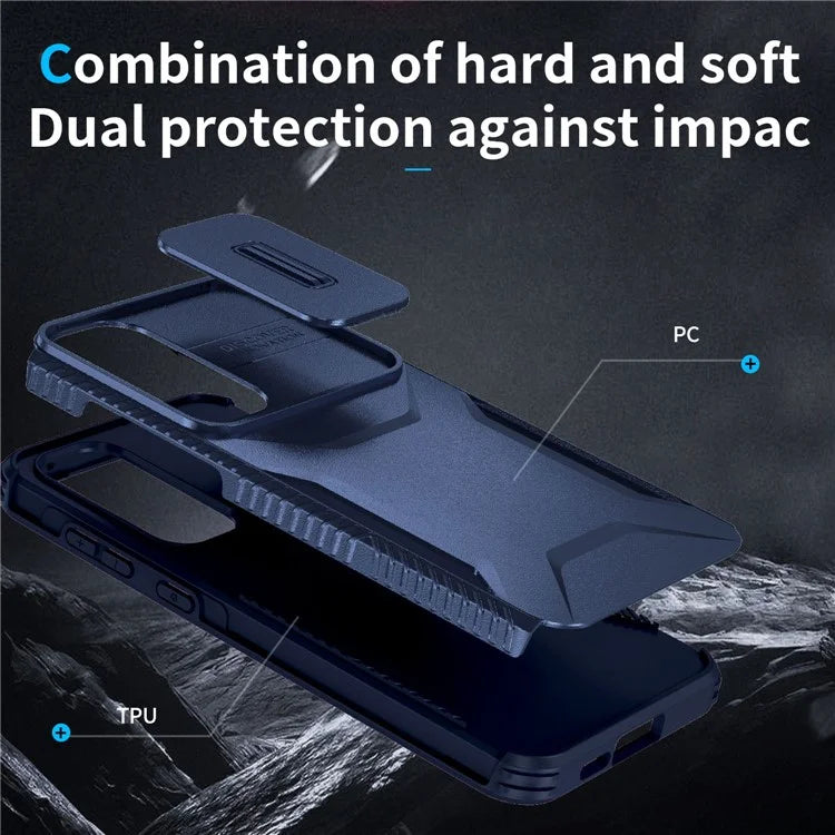 For Samsung Galaxy A55 5G Shockproof Case PC+TPU Phone Shell with Sliding Camera Cover