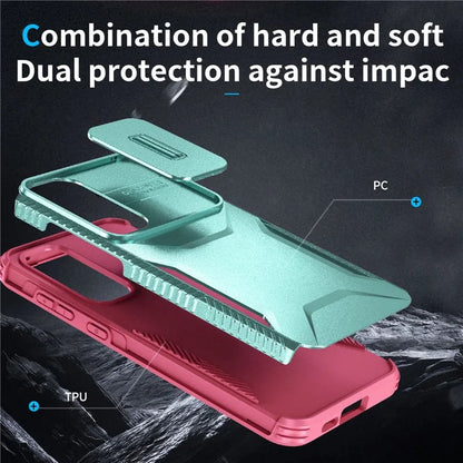 For Samsung Galaxy A55 5G Shockproof Case PC+TPU Phone Shell with Sliding Camera Cover