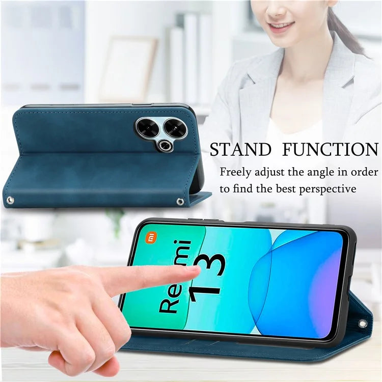 For Xiaomi Redmi 13 5G / 4G Case Hidden Magnetic Leather Folding Stand Phone Cover