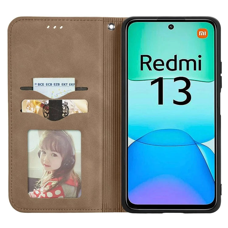 For Xiaomi Redmi 13 5G / 4G Case Hidden Magnetic Leather Folding Stand Phone Cover
