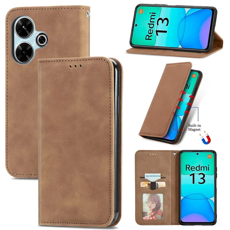 For Xiaomi Redmi 13 5G / 4G Case Hidden Magnetic Leather Folding Stand Phone Cover