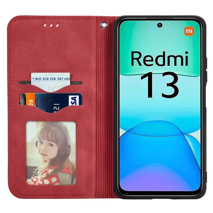 For Xiaomi Redmi 13 5G / 4G Case Hidden Magnetic Leather Folding Stand Phone Cover