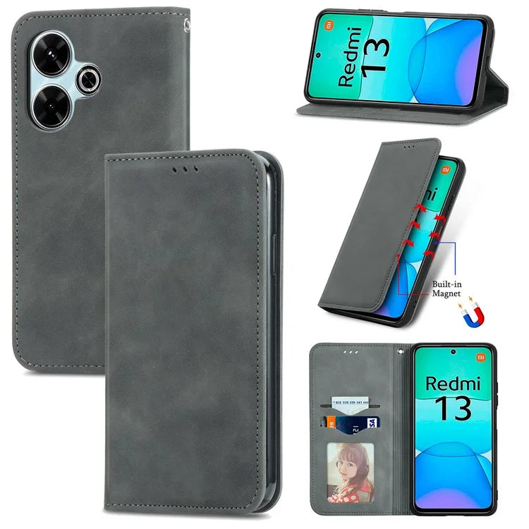For Xiaomi Redmi 13 5G / 4G Case Hidden Magnetic Leather Folding Stand Phone Cover