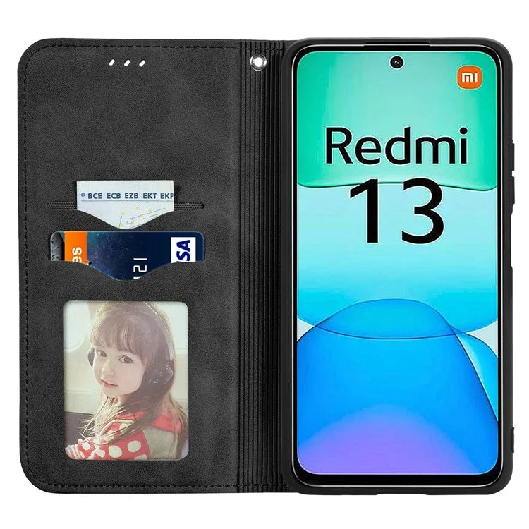 For Xiaomi Redmi 13 5G / 4G Case Hidden Magnetic Leather Folding Stand Phone Cover