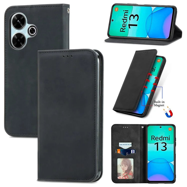 For Xiaomi Redmi 13 5G / 4G Case Hidden Magnetic Leather Folding Stand Phone Cover
