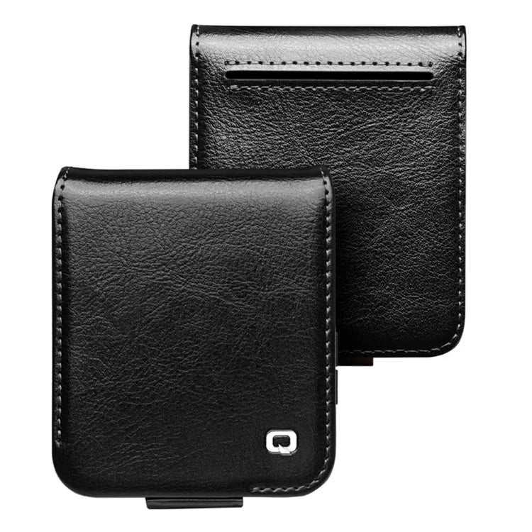 QIALINO For Samsung Galaxy Z Flip6 5G Case TPU+Genuine Cow Leather Folio Flip Phone Cover