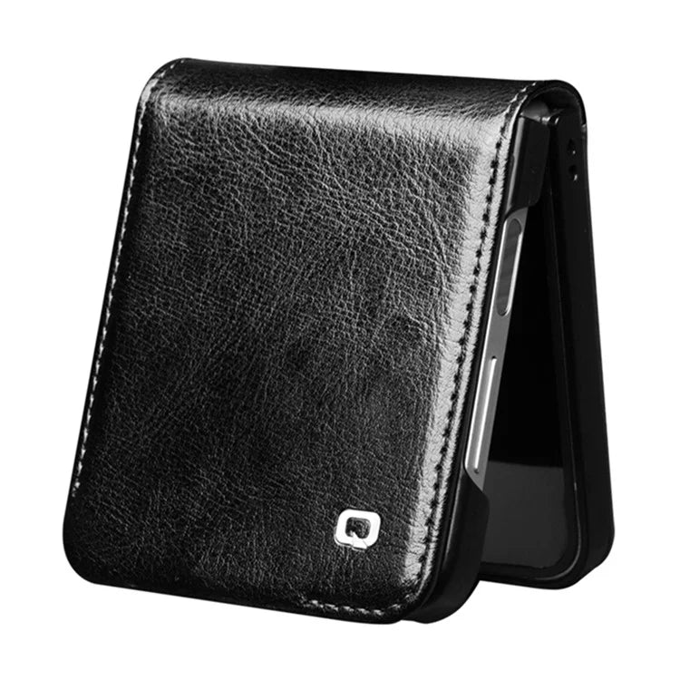 QIALINO For Samsung Galaxy Z Flip6 5G Case TPU+Genuine Cow Leather Folio Flip Phone Cover