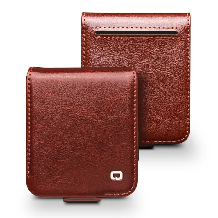 QIALINO For Samsung Galaxy Z Flip6 5G Case TPU+Genuine Cow Leather Folio Flip Phone Cover