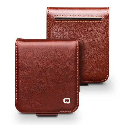 QIALINO For Samsung Galaxy Z Flip6 5G Case TPU+Genuine Cow Leather Folio Flip Phone Cover