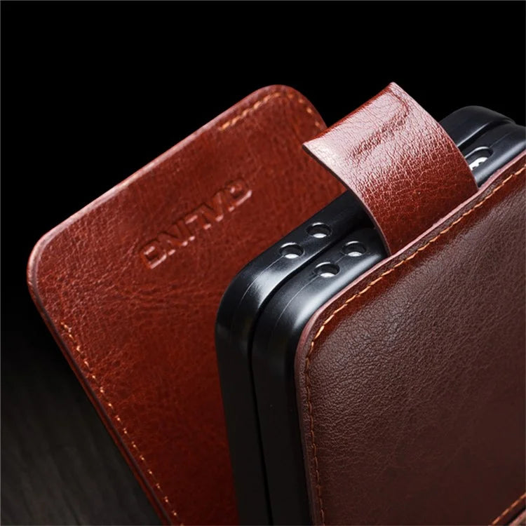 QIALINO For Samsung Galaxy Z Flip6 5G Case TPU+Genuine Cow Leather Folio Flip Phone Cover