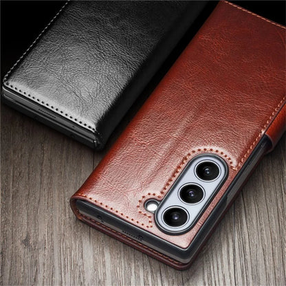 QIALINO For Samsung Galaxy Z Fold6 5G Case TPU+Genuine Cow Card Slot Leather Phone Cover