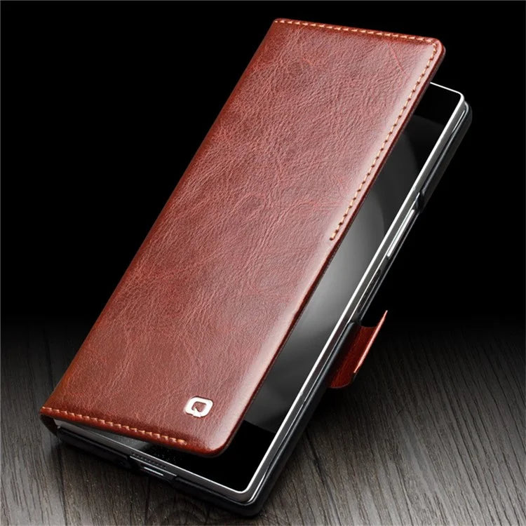 QIALINO For Samsung Galaxy Z Fold6 5G Case TPU+Genuine Cow Card Slot Leather Phone Cover