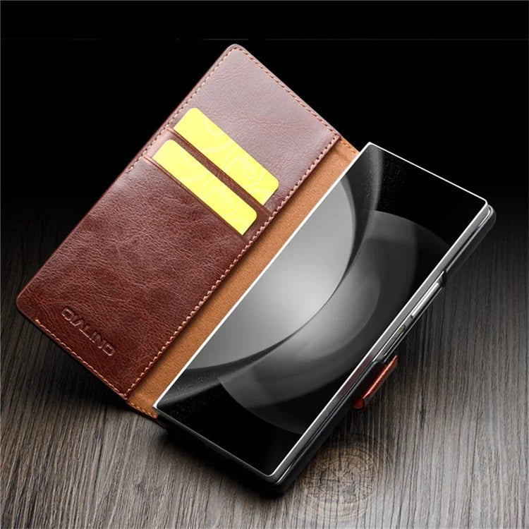 QIALINO For Samsung Galaxy Z Fold6 5G Case TPU+Genuine Cow Card Slot Leather Phone Cover