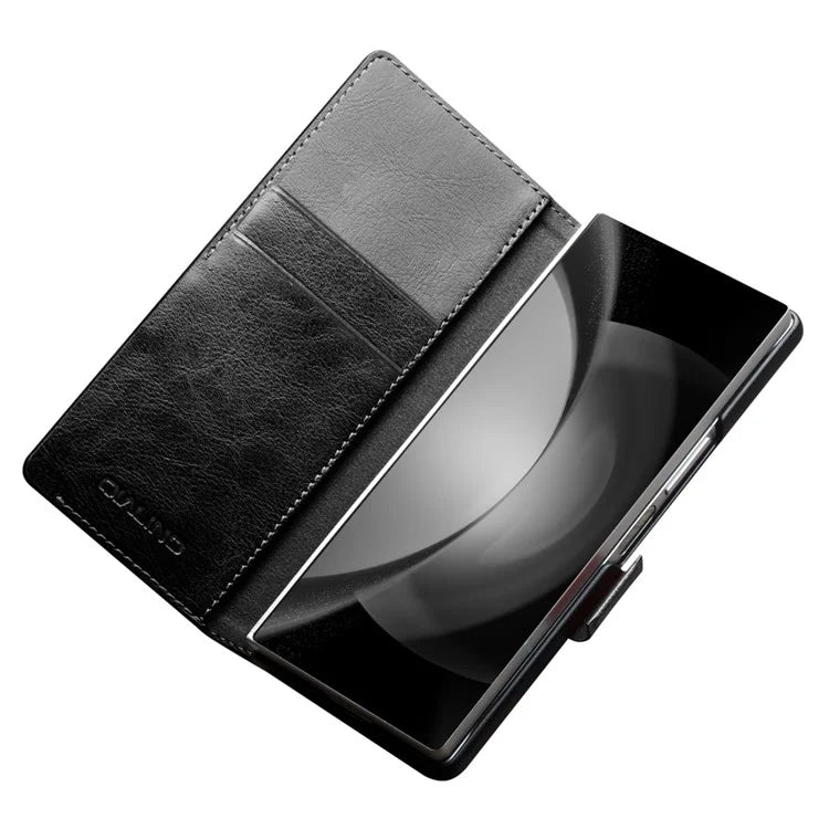 QIALINO For Samsung Galaxy Z Fold6 5G Case TPU+Genuine Cow Card Slot Leather Phone Cover