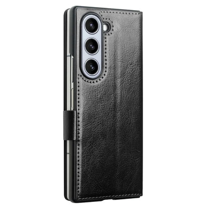 QIALINO For Samsung Galaxy Z Fold6 5G Case TPU+Genuine Cow Card Slot Leather Phone Cover