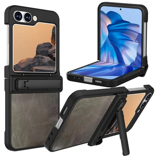 GW181 For Samsung Galaxy Z Flip6 5G Case Crazy Horse Texture PU+PC Phone Cover with Kickstand