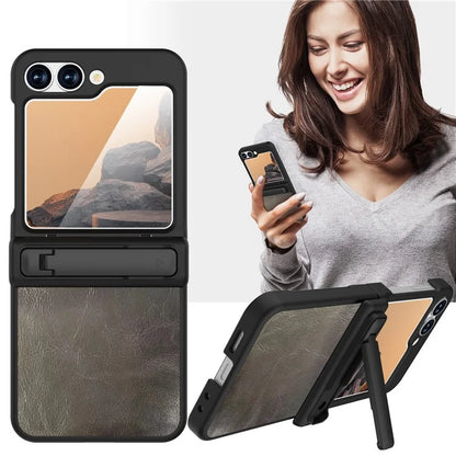 GW181 For Samsung Galaxy Z Flip6 5G Case Crazy Horse Texture PU+PC Phone Cover with Kickstand