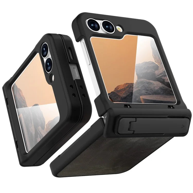 GW181 For Samsung Galaxy Z Flip6 5G Case Crazy Horse Texture PU+PC Phone Cover with Kickstand