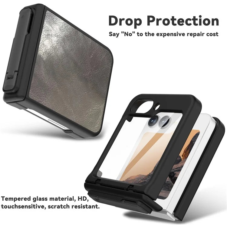 GW181 For Samsung Galaxy Z Flip6 5G Case Crazy Horse Texture PU+PC Phone Cover with Kickstand