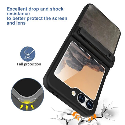 GW181 For Samsung Galaxy Z Flip6 5G Case Crazy Horse Texture PU+PC Phone Cover with Kickstand