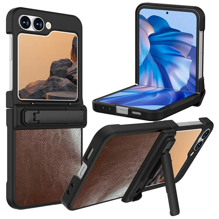GW181 For Samsung Galaxy Z Flip6 5G Case Crazy Horse Texture PU+PC Phone Cover with Kickstand