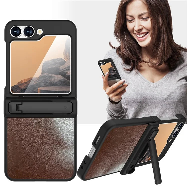GW181 For Samsung Galaxy Z Flip6 5G Case Crazy Horse Texture PU+PC Phone Cover with Kickstand