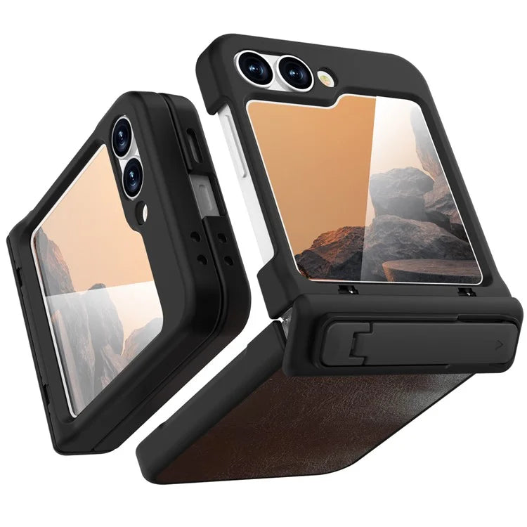 GW181 For Samsung Galaxy Z Flip6 5G Case Crazy Horse Texture PU+PC Phone Cover with Kickstand