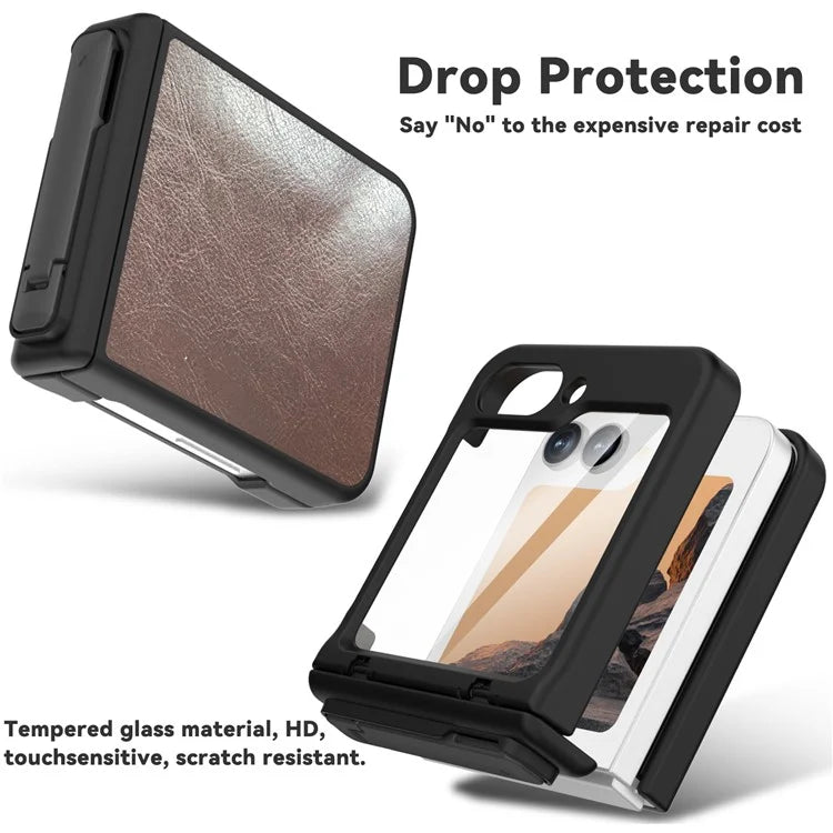 GW181 For Samsung Galaxy Z Flip6 5G Case Crazy Horse Texture PU+PC Phone Cover with Kickstand